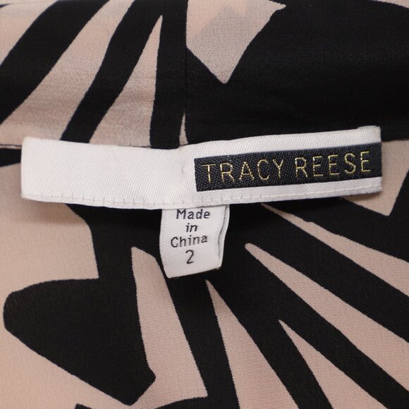 TRACY REESE 100% Silk Front Bow Cold Shoulder Bold Print Button Blouse Size 2 - Picture 8 of 9